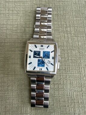 GUESS Steel Silver Chronograph Bracelet Watch with Blue Subdials